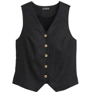 J. Crew Women's Slim Fit Linen Blend Academia Minimalist Black Vest. Size 8